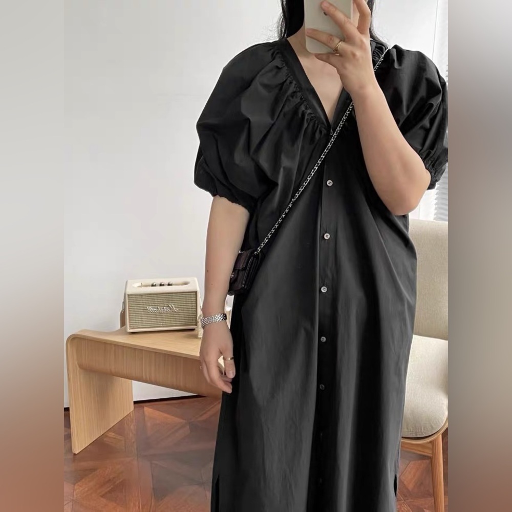 V-Neck Puff Sleeve Dress